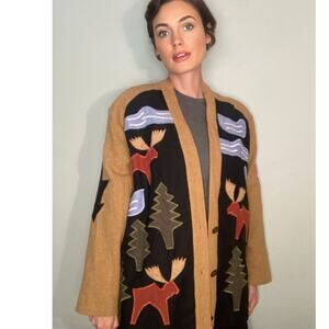 Vintage Rojo Patchwork Bode Jacket Dup Moose Forest Cotton Cardigan Men's Sz M
